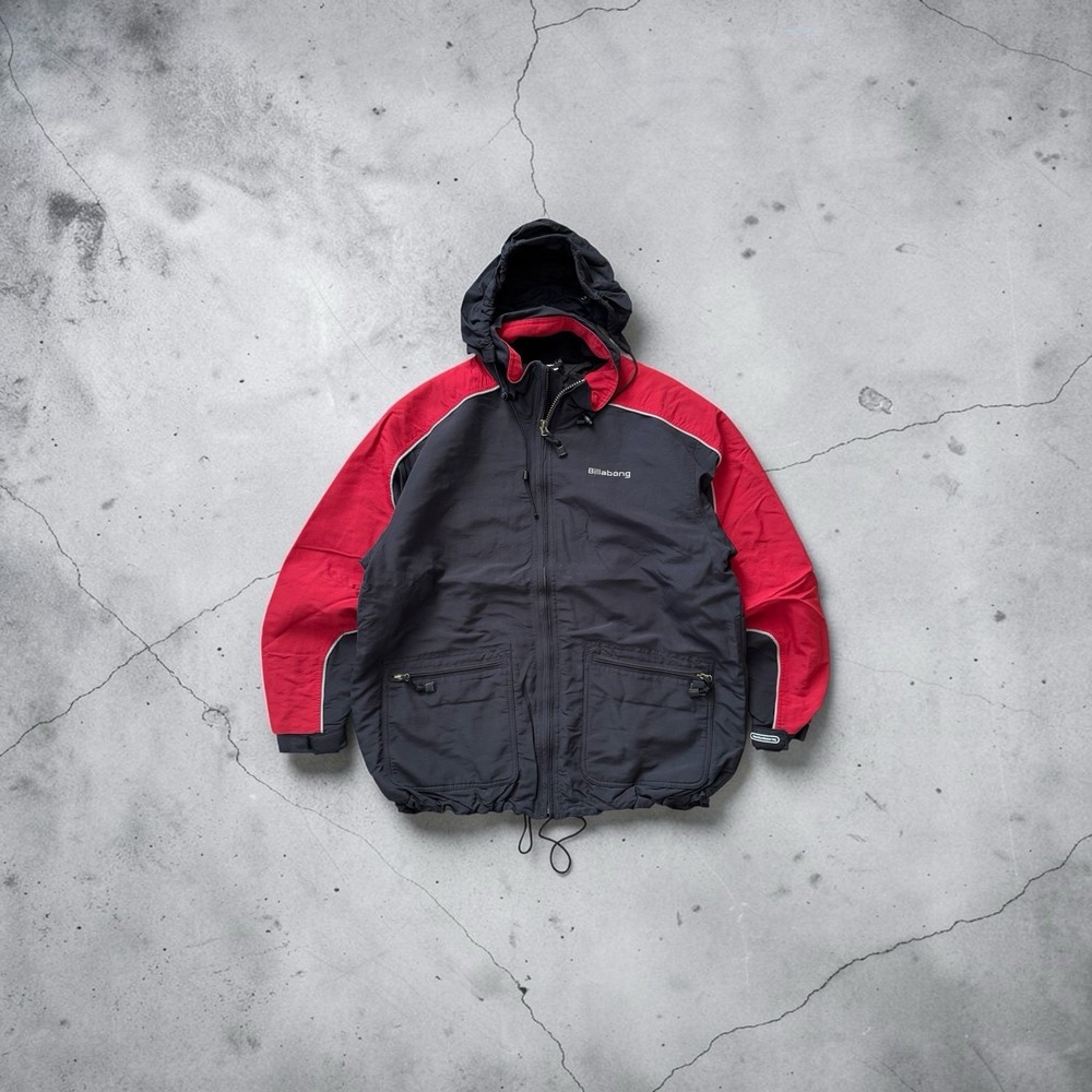 Y2K 90s Billabong color block hooded Ski jacket size XL red and black